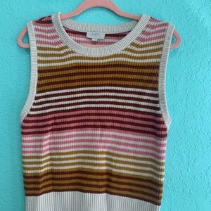 LOFT Striped Sleeveless sweater vest  Top - Pink, Brown, Cream striped L